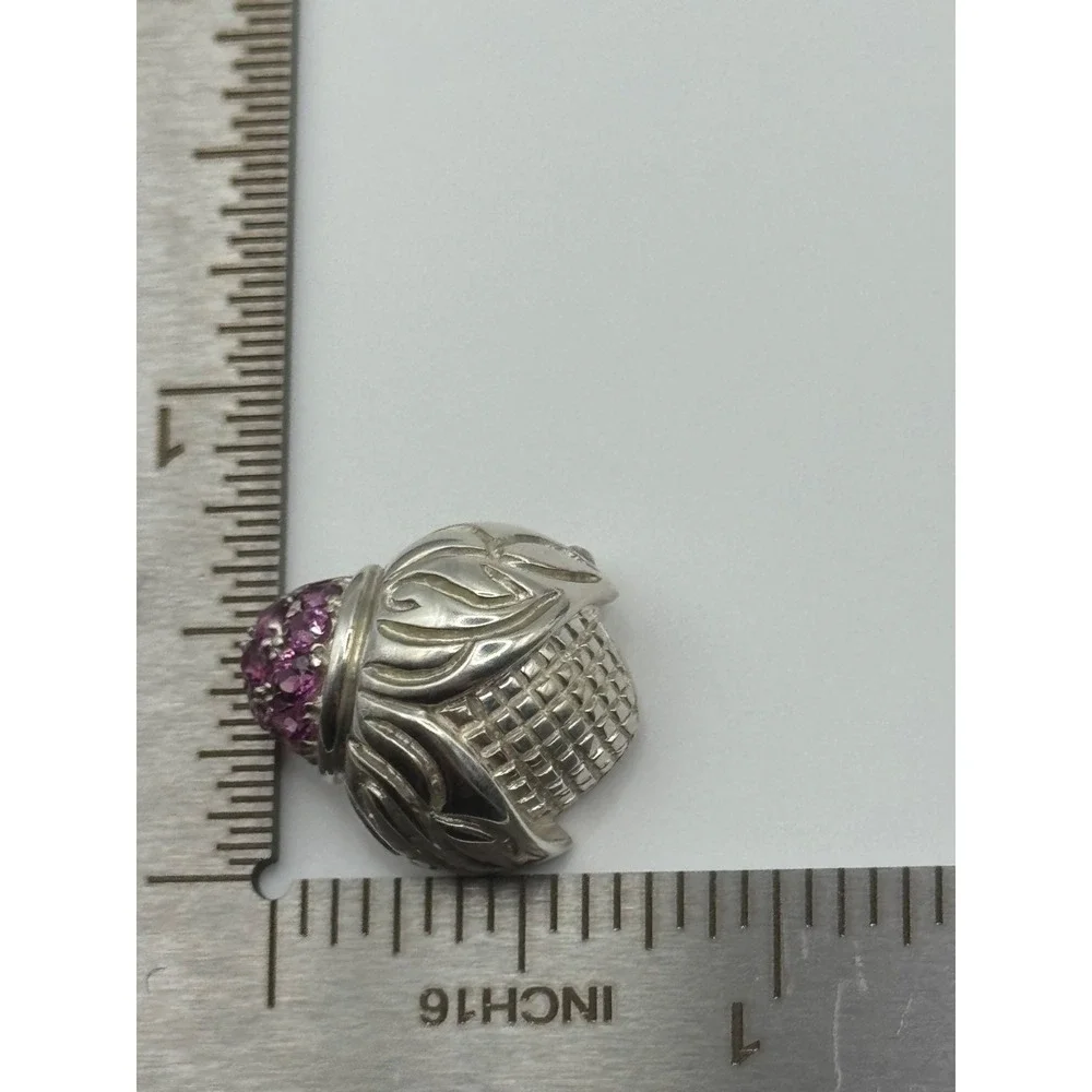 Judith Ripka Sterling Silver Pink Stone Ladybug Acorn‎ Brooch Pin